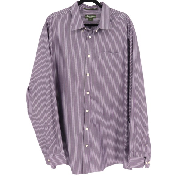 Eddie Bauer Mens Size TXXL Purple Striped Wrinkle Resistant Relaxed Fit Shirt - Picture 1 of 5